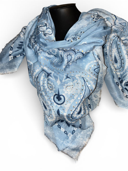 ✨Foulard motif paisley – bleu gris souris✨