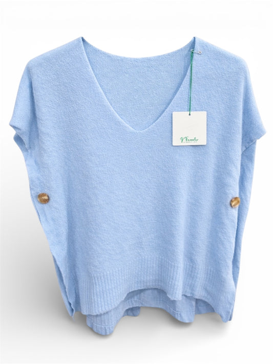 Pull sans manches col V – bleu