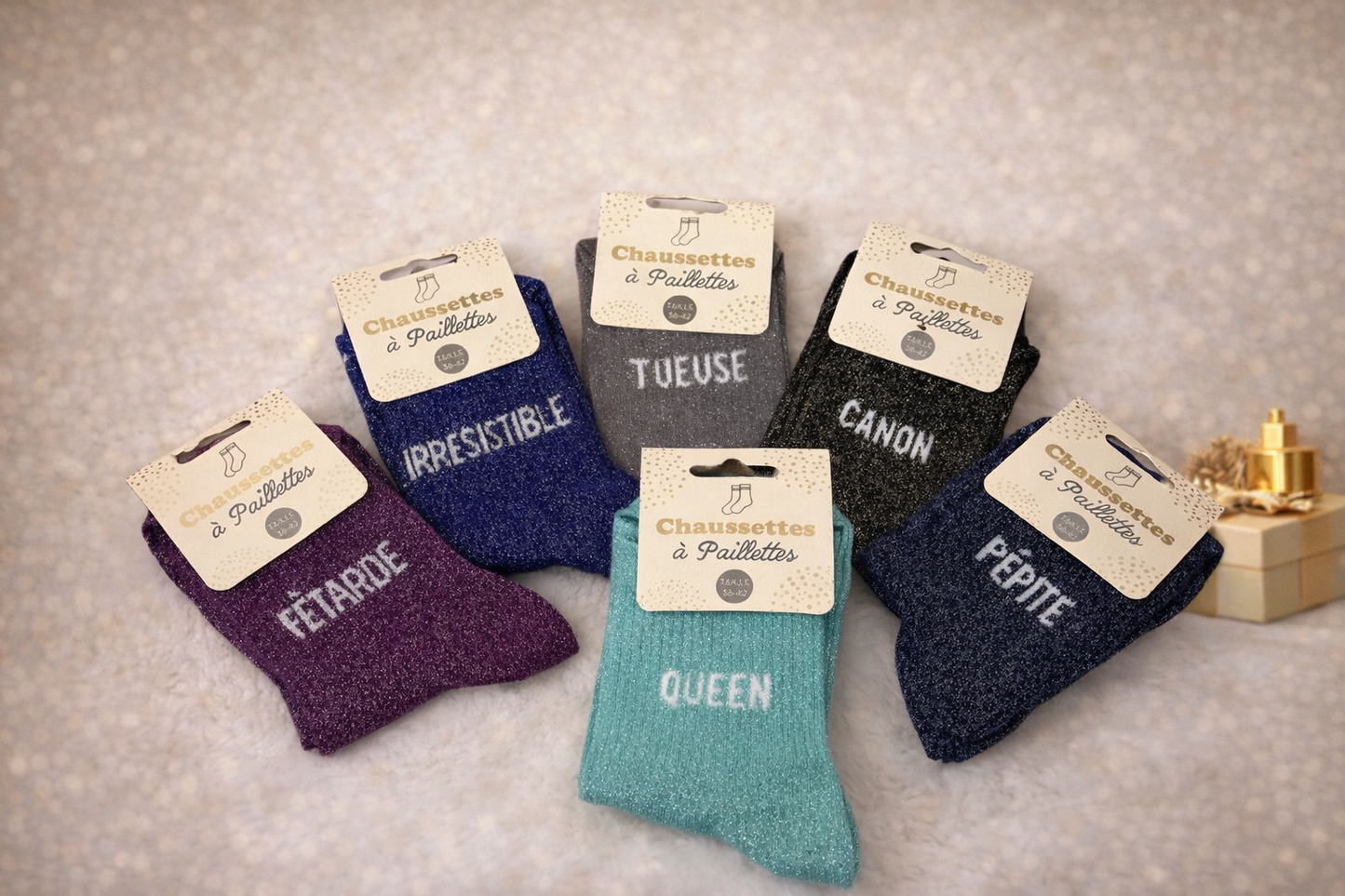 ✨ Chaussettes à paillettes – Message✨