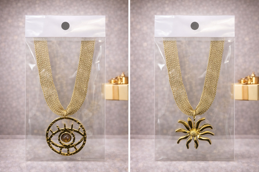 ✨ Collier maille dorée – Pendentif œil & soleil ✨